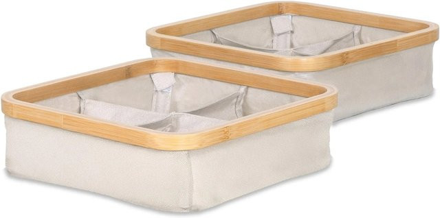 osoltus Badezimmer Box Nelson 2er Set Aufbewahrungskörbe aus Bambus in Beige mit 4 Fächern, Breite: 30,0 cm, Tiefe: 9,0 cm - Bild 1