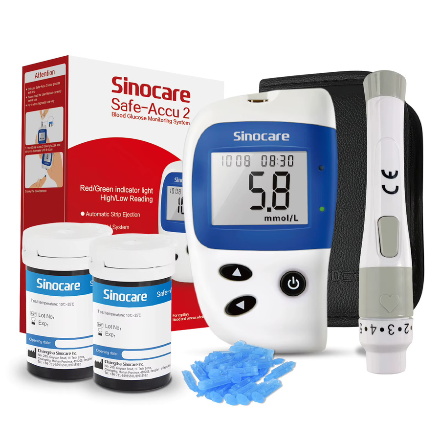 Sinocare Safe Accu2 Blutzuckermessgerät-Kit in Weiß mit Teststreifen und Lanzetten - Bild 3