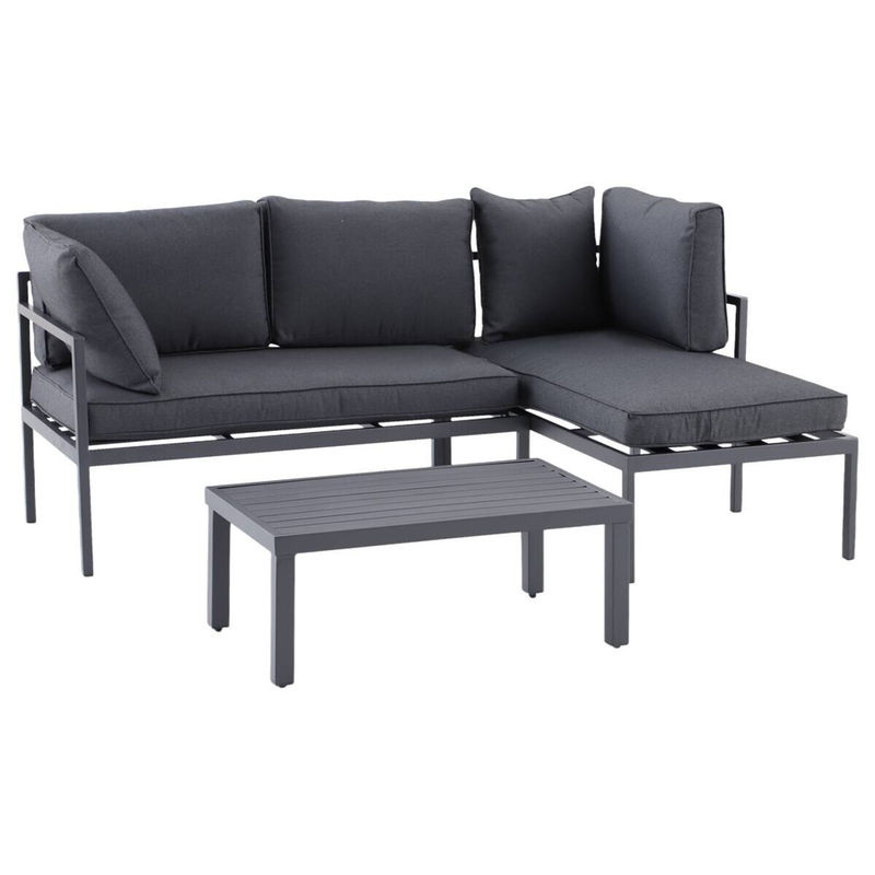 POCOline Loungeset Nizza in Dunkelgrau mit 2er Sofa, Ottomane und Tisch aus pulverbeschichtetem Stahlrohr inklusive Kissen - Bild 3