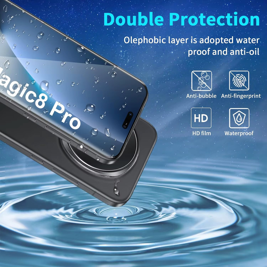 Honor Magic 8 Pro Displayschutzfolie aus 3D 9H gehärtetem Glas mit Kameraobjektivschutz, transparent - Bild 2