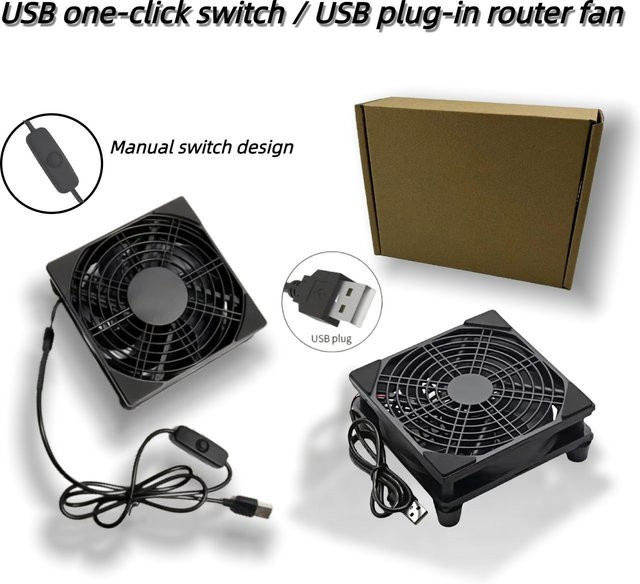 Wathai USB-Router-Lüfter mit Ein-Tasten-Schalter, Kühlventilator in Schwarz für Receiver, DVR, Xbox und TV-Box - Bild 1