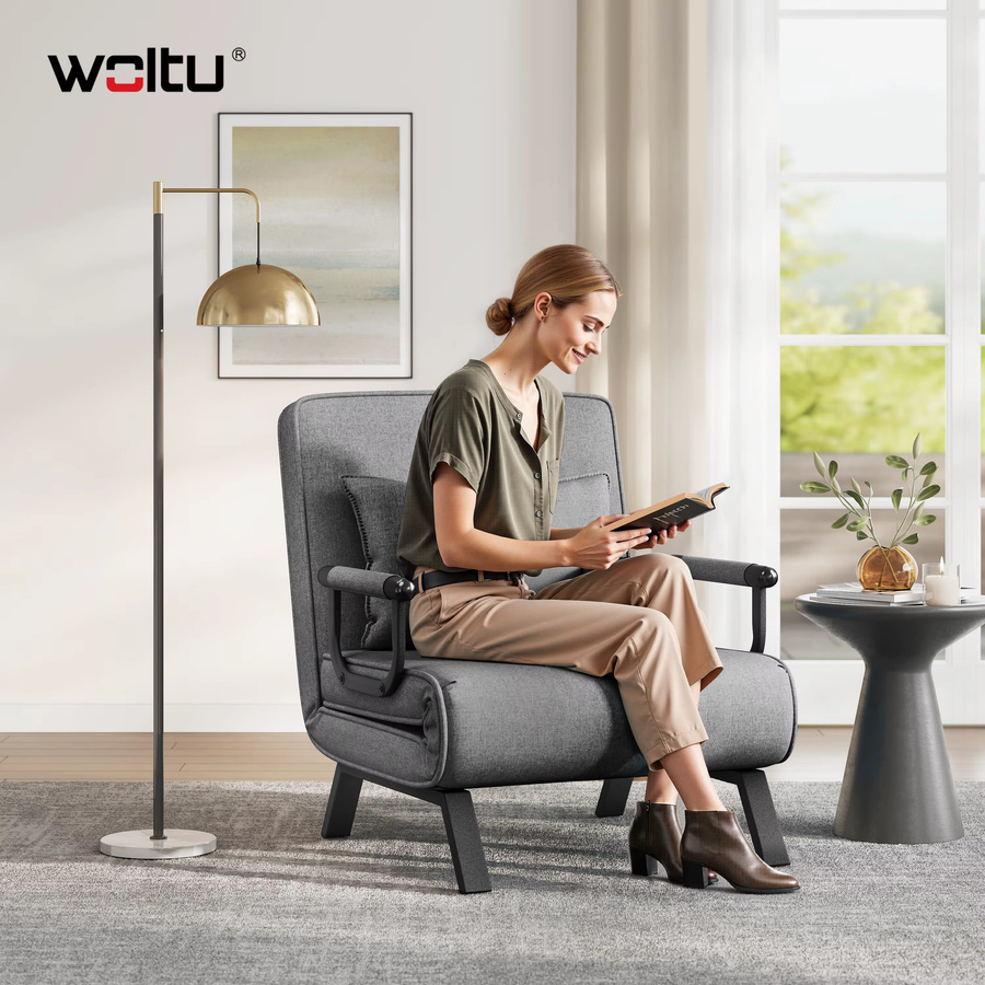 WOLTU 3-in-1 Klappstuhl mit Bettfunktion und Chaiselongue, verstellbare Rückenlehne und Metallrahmen, Schlafsofa für Erwachsene in Blau oder Grau - Bild 2