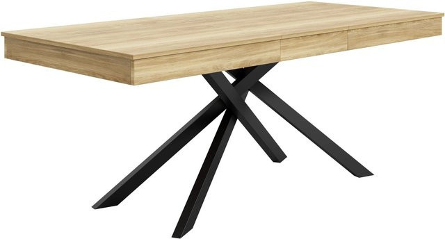 Merax Esstisch ausziehbar in Eiche mit Metallbeinen im Industrial Design, B/T: 140/180 x 80 cm - Bild 1
