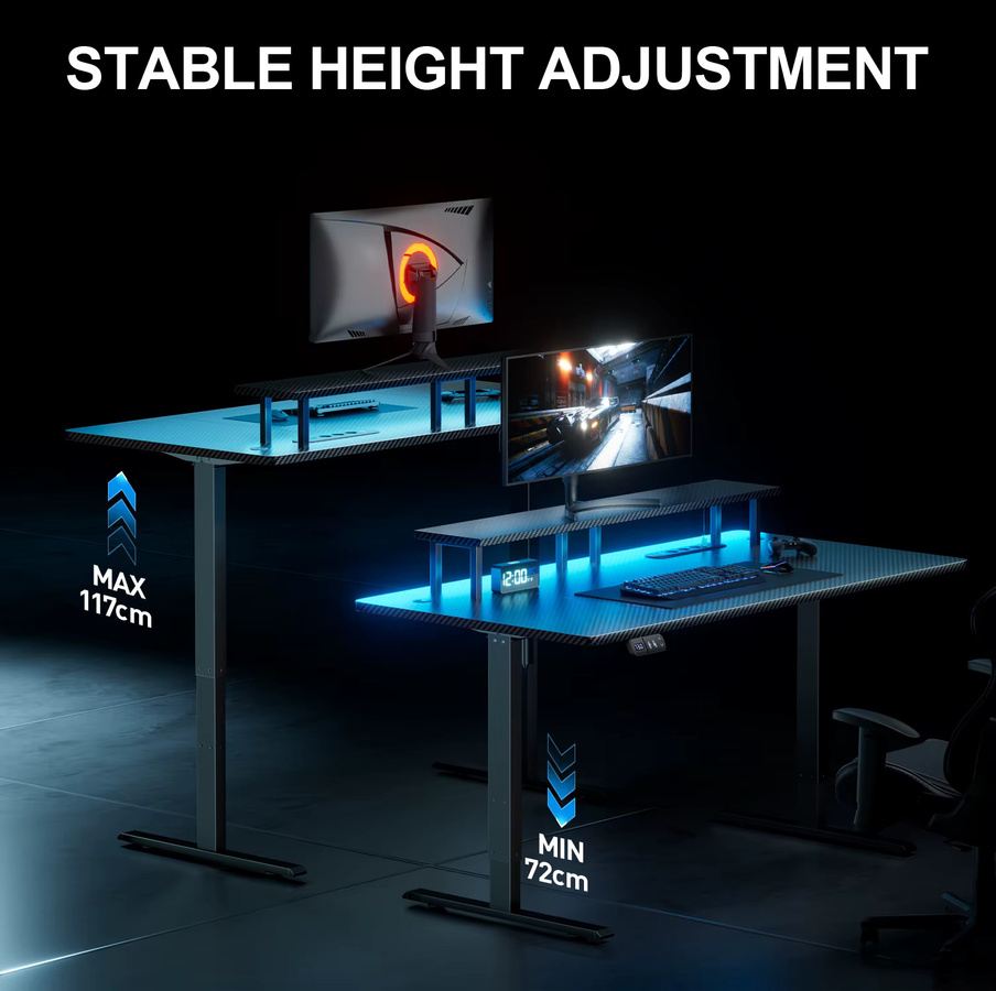 FRODROVIA Elektrisch höhenverstellbarer Sitz-Steh-Bürotisch in Schwarz mit integrierten Steckdosen und USB-Anschlüssen für Home Office und Gaming - Bild 4
