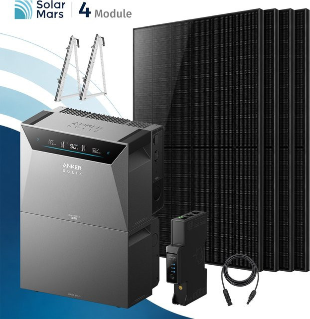SolarMars Anker SOLIX Balkonkraftwerk 2000W mit Anker SOLIX Solarbank 4 E5000 Pro, 1x BP5000 Erweiterungsakku und 4x 500W Solarmodulen in Schwarz inklusive Balkonhalterung - Bild 1
