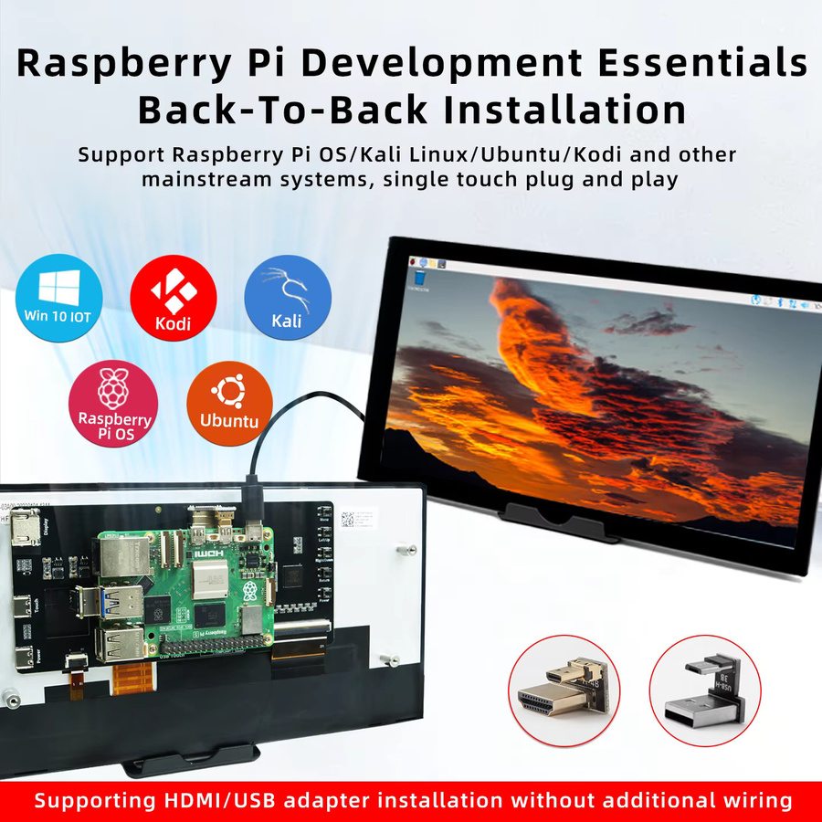 iPistBit 10,1 Zoll IPS HD LCD-Monitor mit 1520 x 720 Display in Schwarz für Raspberry Pi 5/4B/3B+ und Windows - Bild 2