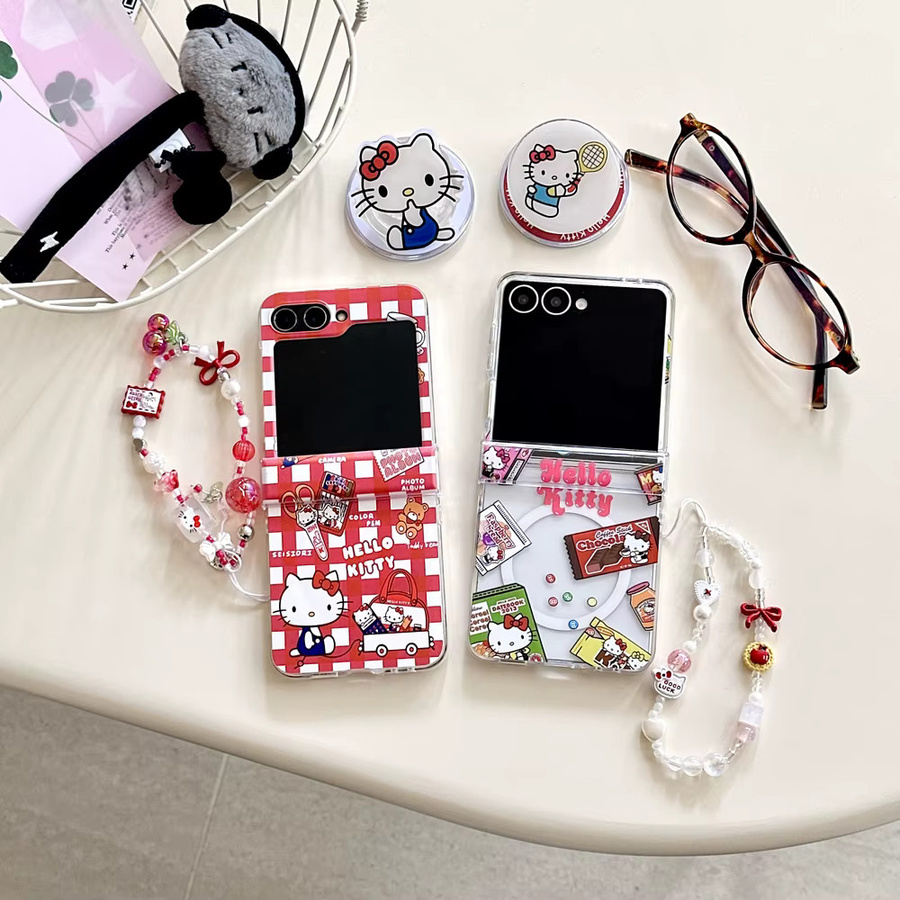 Sanrio Hello Kitty Handyhülle mit magnetischem Griffhalter und kabellosem Laden für Samsung Galaxy Z Flip 7 6 5 4, Multicolor - Bild 2