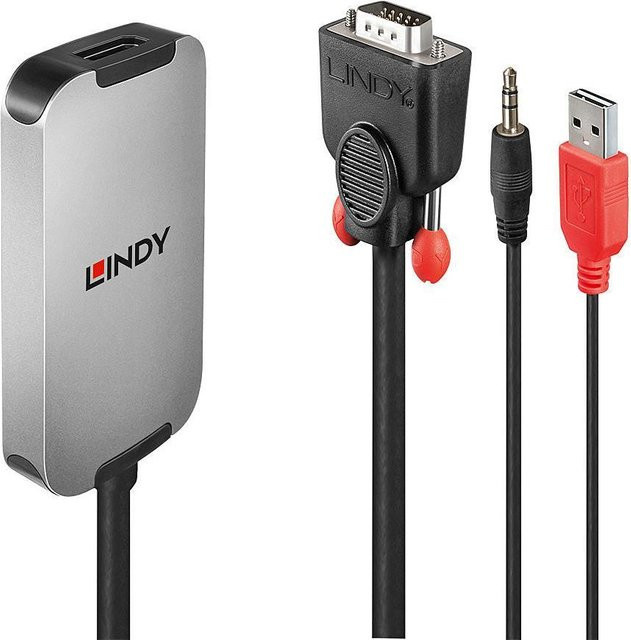 Lindy VGA zu DisplayPort 1.2 Adapter mit Stereo Mini-Klinkenstecker und USB-Stromversorgung, Schwarz, Länge: 18 cm - Bild 1