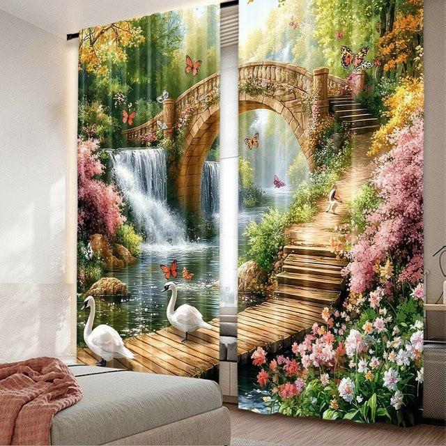 FairyBridge 2er-Set Weihnachtsvorhänge aus Polyester mit klassischem 2D-Flachdruck in Multicolor - Bild 1