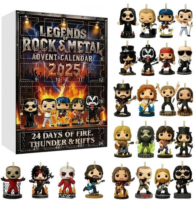Rock und Metal Adventskalender von Binchi Outdoor Equipment mit ikonischen Musikcharakteren in Grau und Multicolour aus Acryl - Bild 1