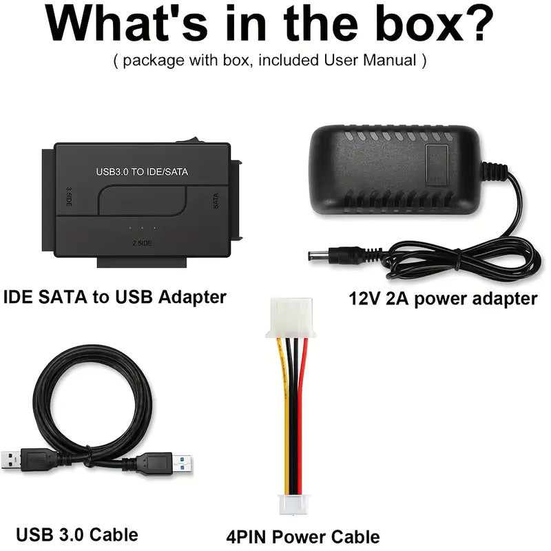Congdi USB 3.0 zu SATA/IDE Adapter für 2,5 und 3,5 Zoll Festplatten und SSD bis 6 TB, Schwarz - Bild 5