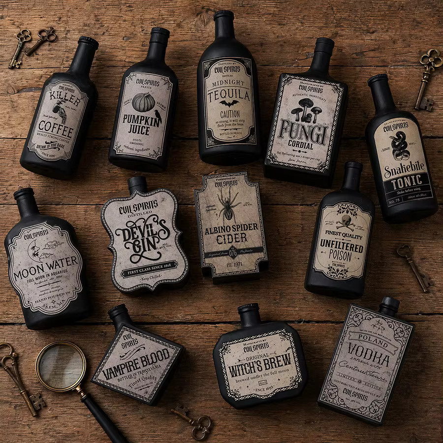 12 Stück Halloween-Flaschenetiketten im Vintage-Apotheker-Stil, gruselige Tiertränke-Etiketten aus Papier, Mehrfarbig - Bild 3