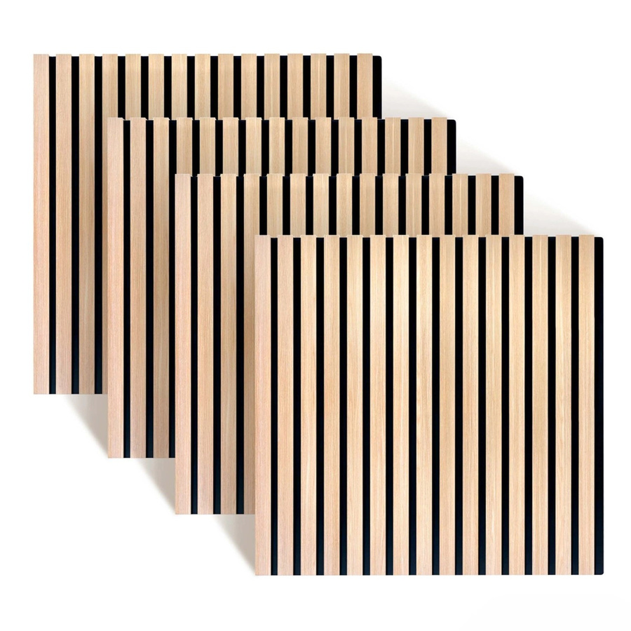 Relaxdays Akustikpaneele 4er Set mit Lamellen-Design aus MDF und PET in Eiche Hell, B: 60 cm, H: 60 cm, T: 1,8 cm - Bild 2