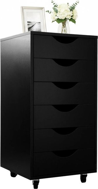 Relaxdays Rollcontainer aus MDF in Schwarz mit 6 Schubladen, Rollen und Bremsen, H: 78 cm, B: 40 cm, T: 40 cm - Bild 1