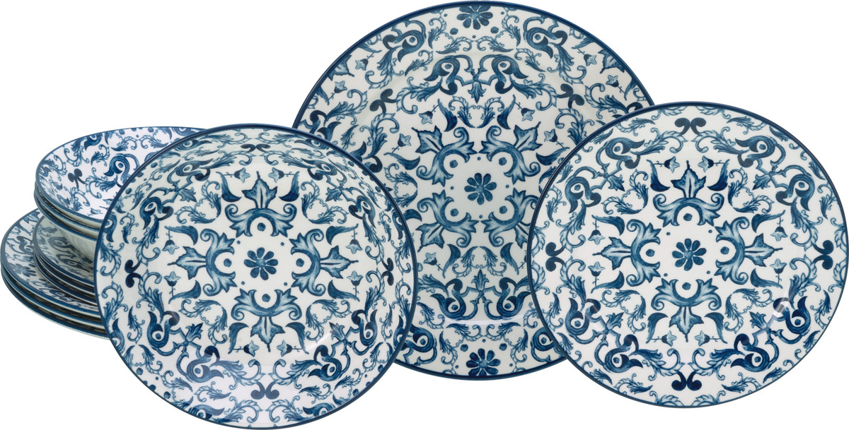 creaTable Tafelservice Fresco Blue aus Steingut, 12-teilig - Bild 1