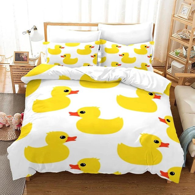 Bettwäsche Set Binchi Outdoor Product mit 3D Gelbe Ente Motiv, Bettbezug und Kissenbezug aus Mikrofaser, Gelb/Weiß, B/H: 240 x 220 cm - Bild 1
