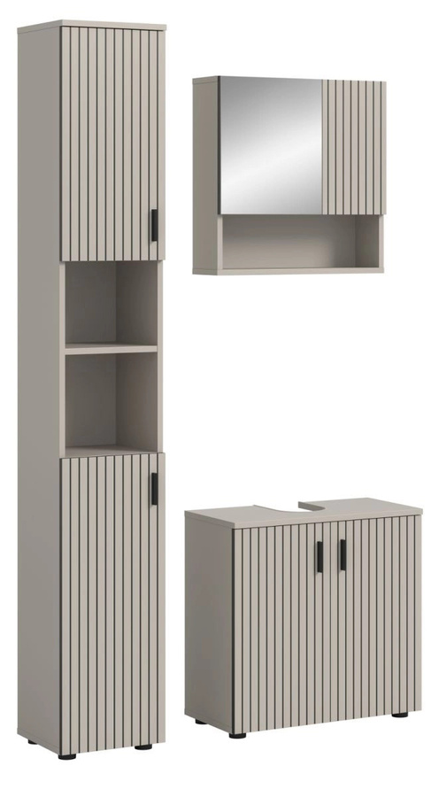 3-teiliges Badmöbel Set Livia von Inn.Furn in Kaschmir, bestehend aus Waschtischunterschrank, Spiegelschrank und Hochschrank, Breite: 105 cm - Bild 2