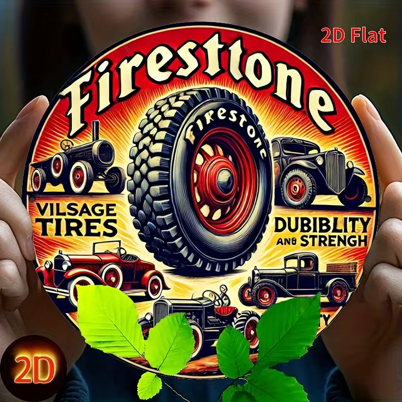 Vintage Firestone Reifen Metall Wandkunst Schild von Potdemiel, Retro Aluminium Deko mit klassischem Auto- und LKW-Design, B/H: 20,3 x 20,3 cm - Bild 4