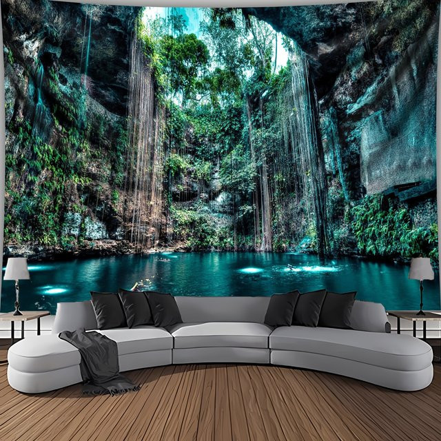 VIKAMA Wandteppich Cenote Pool Yucatan Höhlenlandschaft, blauer Wandbehang für Wohnzimmer und Schlafzimmer, B/H: 60 x 40 cm - Bild 1