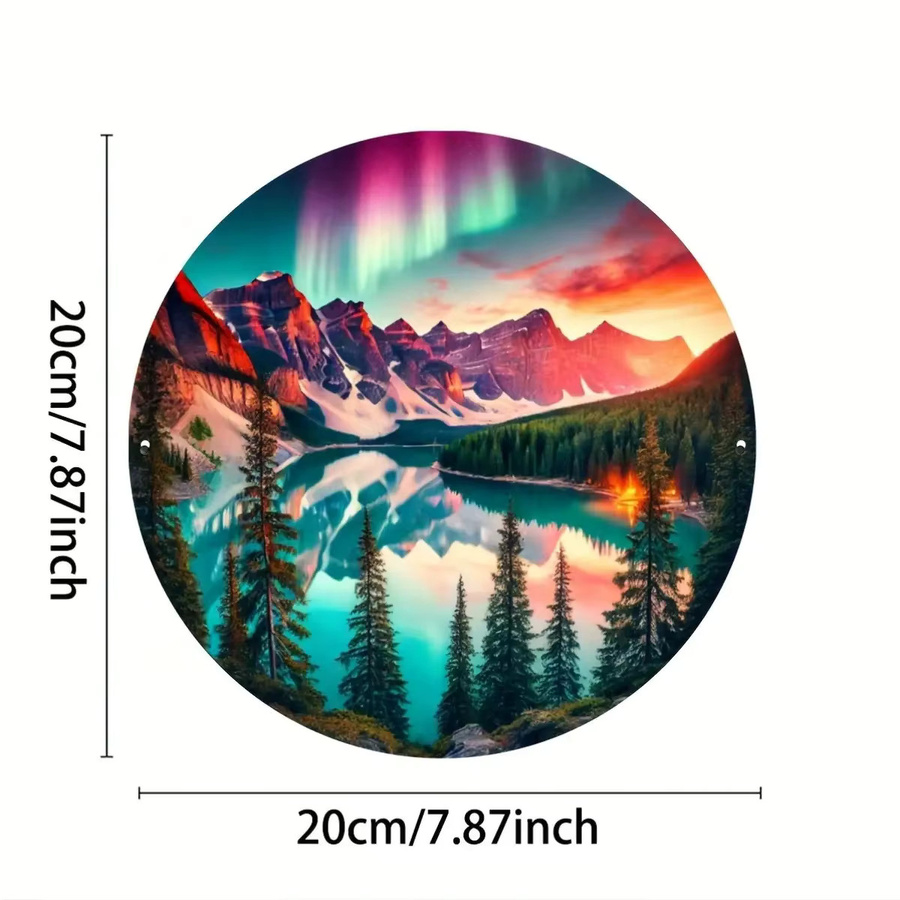 Potdemiel Nordlichter Aurora Borealis Wanddekoration, kreisförmiges Naturmotiv in Mehrfarbig, Durchmesser: 20 cm - Bild 2