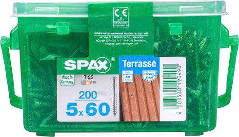 Spax Terrassenschraube T-Star plus aus Edelstahl in Silber, Durchmesser: 5 mm, Länge: 60 mm, 200 Stück - Bild 1