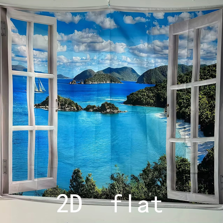 VIKAMA Wandteppich mit tropischer Insel-Landschaft und Meeresblick in Blau, moderner Wandbehang für Wohnzimmer und Schlafzimmer, B/H: 60 x 40 cm - Bild 4
