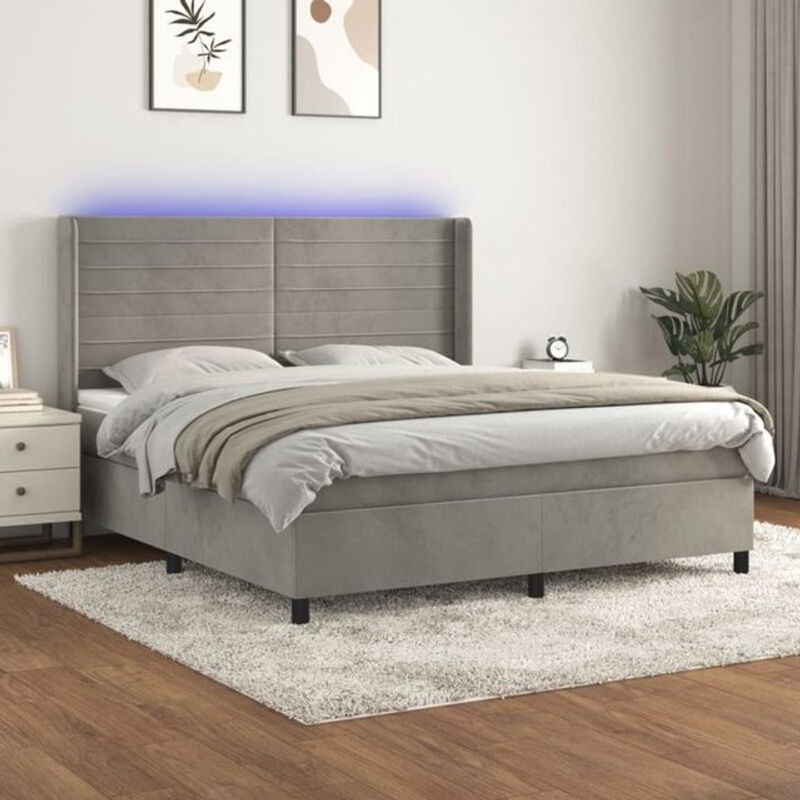 Vidaxl Boxspringbett mit Matratze und Polsterung aus Samt in Grau, B/T/H: 180 x 200 x 118 cm - Bild 1