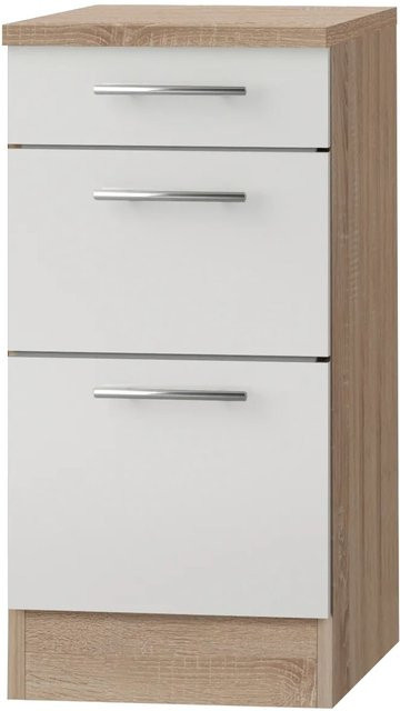 Optifit Küchen-Unterschrank Dakar286 mit 3 Auszügen in Weiß-Eiche, B/T/H: 40 x 60 x 84,8 cm - Bild 1