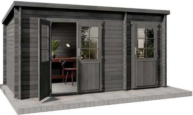 Alpholz Gartenhaus Maria mit Anbau aus Holz in Grau, Wandstärke: 40 mm, B/T: 450 x 250 cm - Bild 1