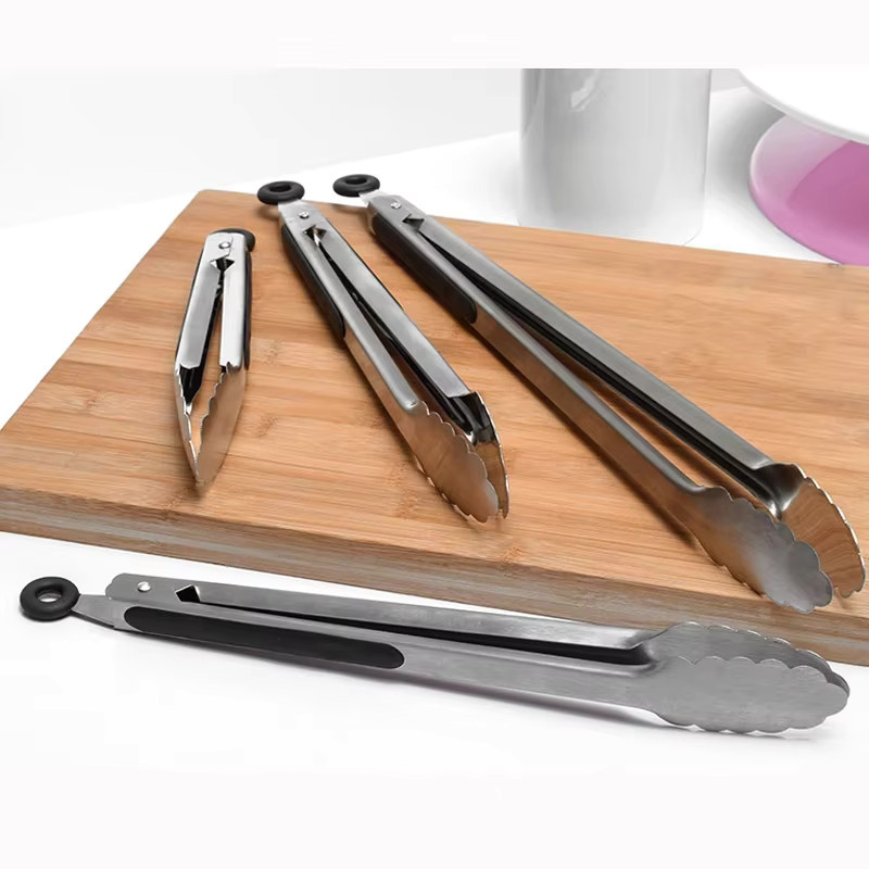 Edelstahl BBQ Grillzange in Silber zum Servieren von Grillgut und Lebensmitteln mit rutschfestem Griff - Bild 2