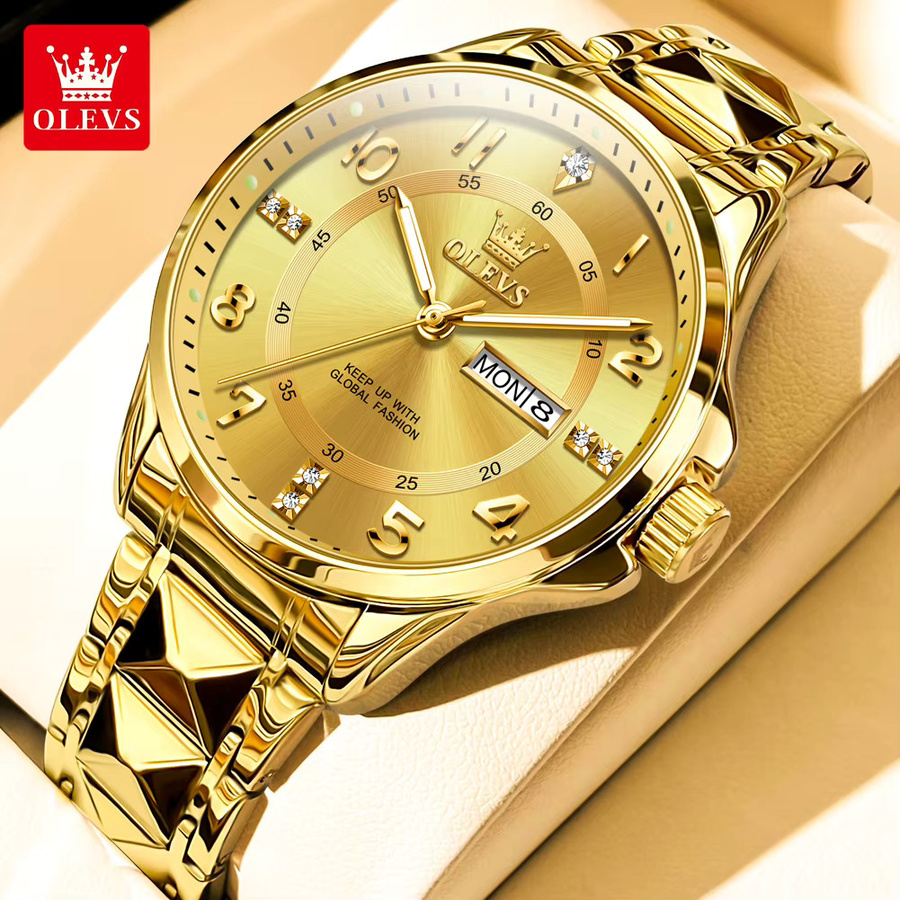OLEVS Armbanduhr, Quarz, Edelstahl, Gold, Bicolor, Herren - Bild 2