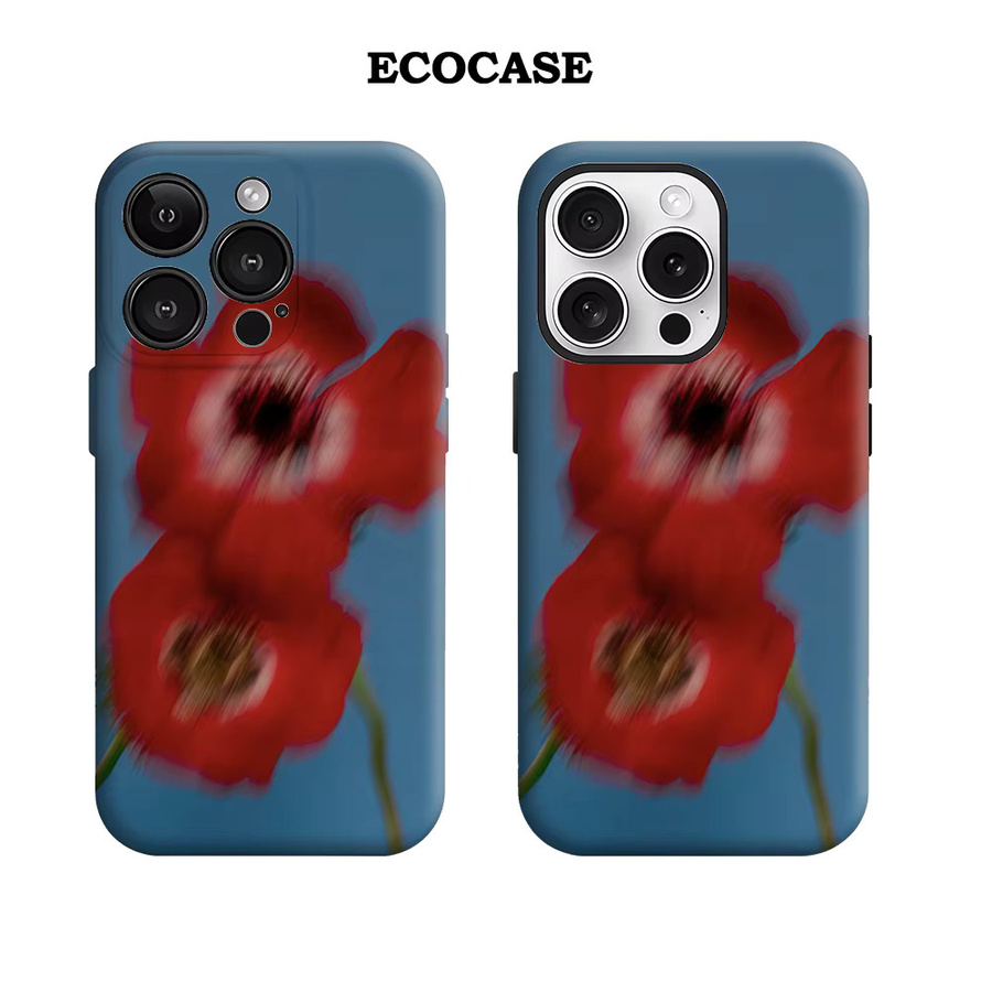 Handyhülle mit roten Blüten für Apple iPhone 11 bis iPhone 17 Pro Max Plus mit doppelschichtiger Rückseite - Bild 2