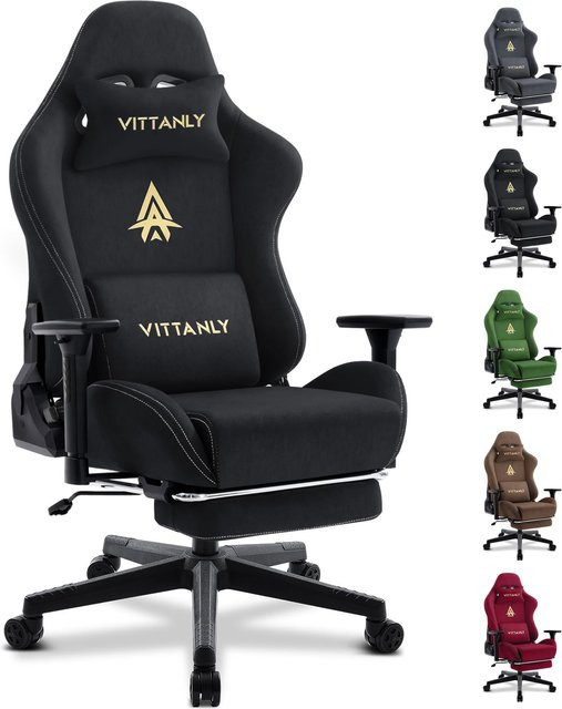 Vittanly Gaming-Stuhl aus atmungsaktivem Stoff in Grün-Schwarz mit Fußstütze, Kopfstütze und Armlehnen, verstellbarer und drehbarer Schreibtischstuhl für Home-Office und Gaming - Bild 1