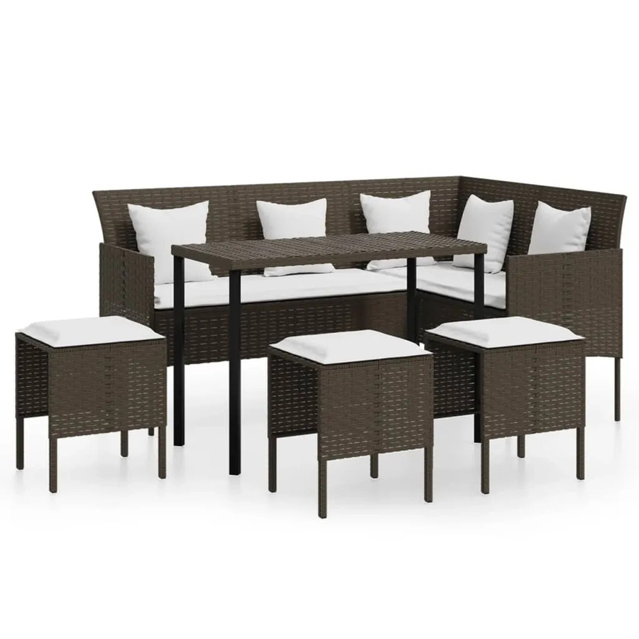 vidaXL 5-tlg Sofagarnitur in L-Form aus braunem Poly-Rattan mit Kissen und pulverbeschichtetem Stahlgestell - Bild 2