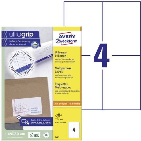 Avery Zweckform Universal-Etiketten 3483, Mehrzwecketiketten aus Papier, Weiß, A6, 400 Stück - Bild 1