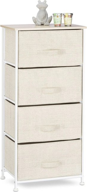 Relaxdays Regalsystem in Beige und Weiß aus Stahl, Stoff und MDF mit Schubladen - Bild 1