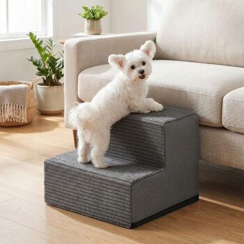 FEANDREA Hundetreppe aus grauem Cordstoff mit rutschfester Oberfläche und abnehmbarem Bezug, Schiefergrau - Bild 2