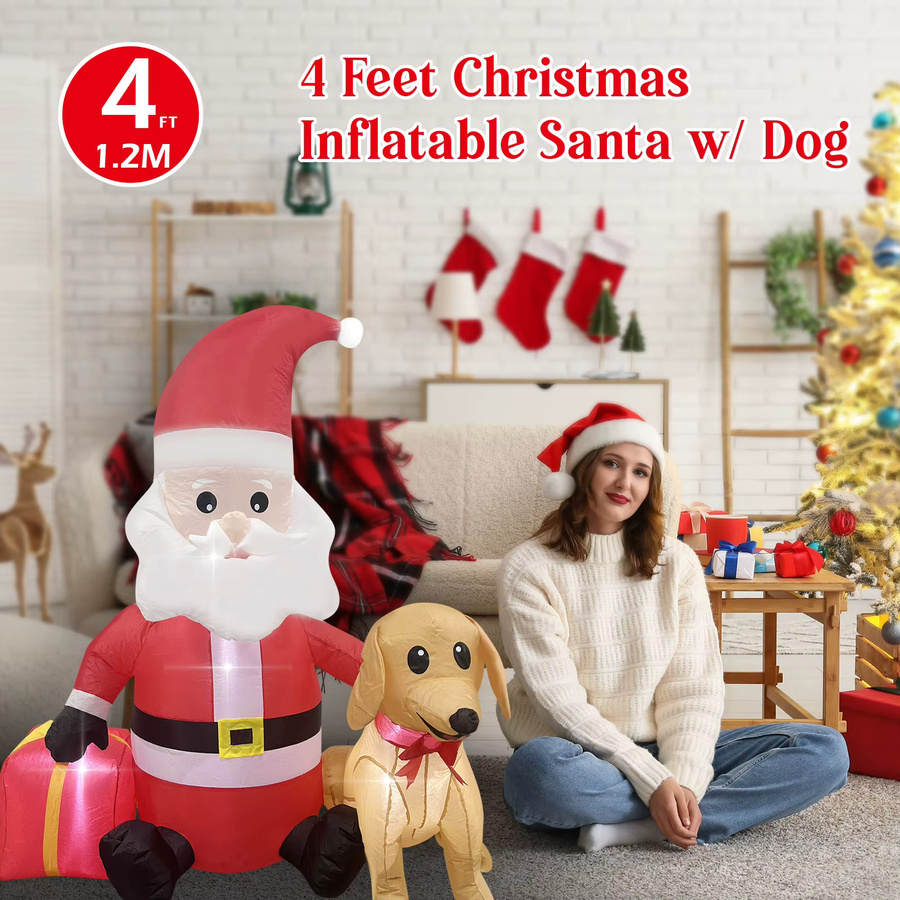 Aufblasbarer Weihnachtsmann mit LED-Hund von WAYDEKO, rote Dekoration für den Außenbereich, Höhe: 120 cm - Bild 4