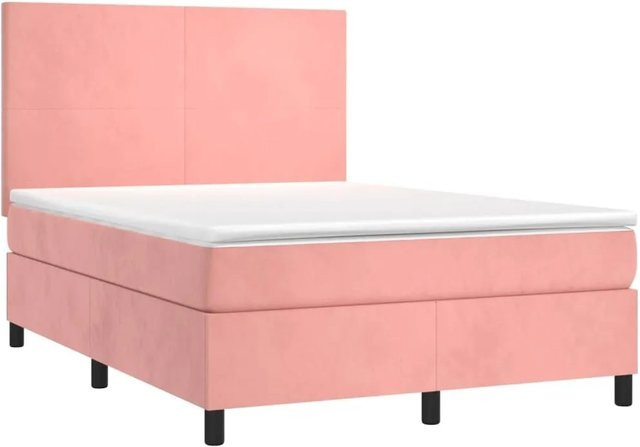 vidaXL Boxspringbett mit Matratze in Rosa, Samt, mit LED-Unterbettbeleuchtung und USB-Ladeanschluss, B/T/H: 140 x 190 x 128 cm - Bild 1