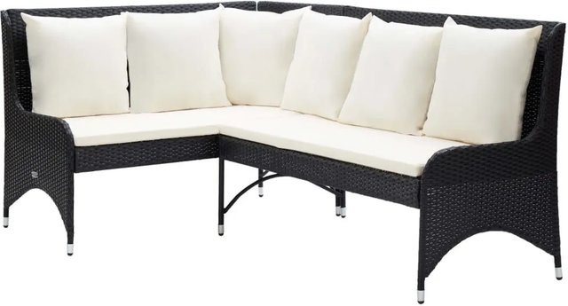 vidaXL Garten-Ecksofa aus Poly Rattan in Schwarz mit Polsterung und Metallrahmen - Bild 1