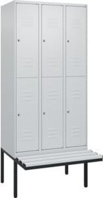 C+P Doppelstock-Spind Classic PLUS Sitzbank mit 3 Abteilen und Zylinderschloss, B/T/H: 212,0 x 90,0 x 81,5 cm - Bild 1