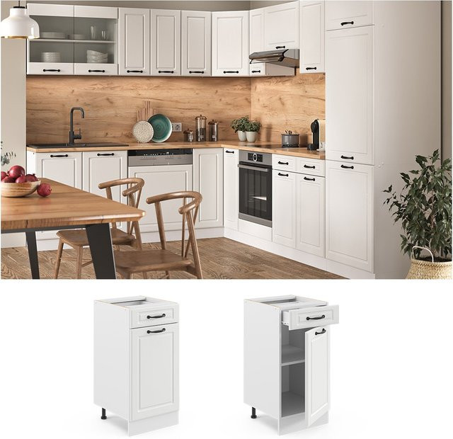 Vicco Küchenunterschrank R-Line in Weiß im Landhausstil mit Schubladen, Breite: 40 cm - Bild 1