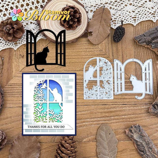 Dekorative Metall-Stanzformen für Scrapbooking mit Katzen-Motiven in Silber - Bild 1