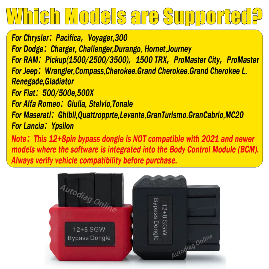 12+8-Pin SGW Bypass-Dongle für FCA OBD2 Diagnoseadapter für Chrysler, Dodge, Jeep, RAM, FIAT und Maserati in Schwarz - Bild 3