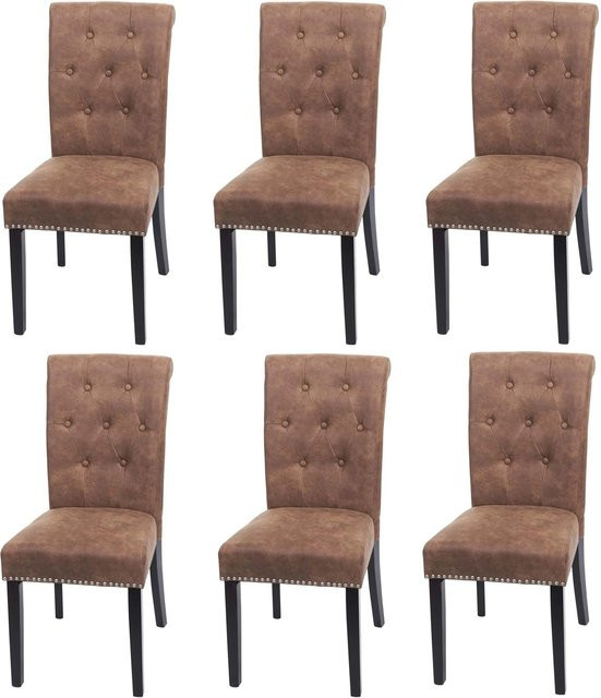 6er-Set MCW Esszimmerstuhl Chesterfield II in Braun mit Nieten und Stoffbezug - Bild 2