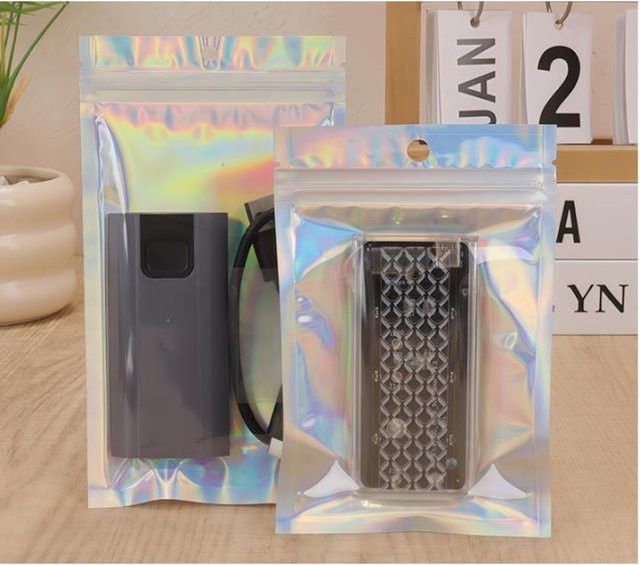 100-teiliges Set holografische Selbstklebebeutel mit Laser-Regenbogenmuster und Sichtfenster in Multicolour - Bild 1