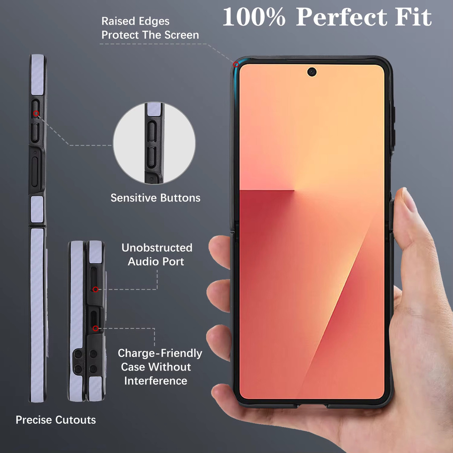 Luxuriöse ultradünne Handyhülle aus Kohlefaser-Leder für Samsung Galaxy Z Flip, Magnetic MagSafe Business Cover, Blau - Bild 2