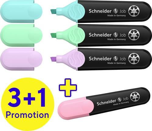 Schneider Textmarker Job Pastell 4er Etui sortiert mit Spitzenseite in Keilform - Bild 1