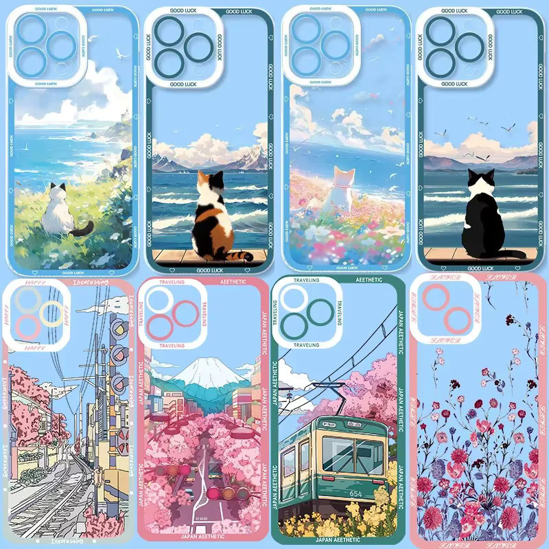 Handyhülle mit Anime Landschaft und süßer Katze für Samsung Galaxy S26 S25 S24 S23 S22 S21 S20 FE Note20 Note10 Plus Ultra Lite 5G - Bild 1