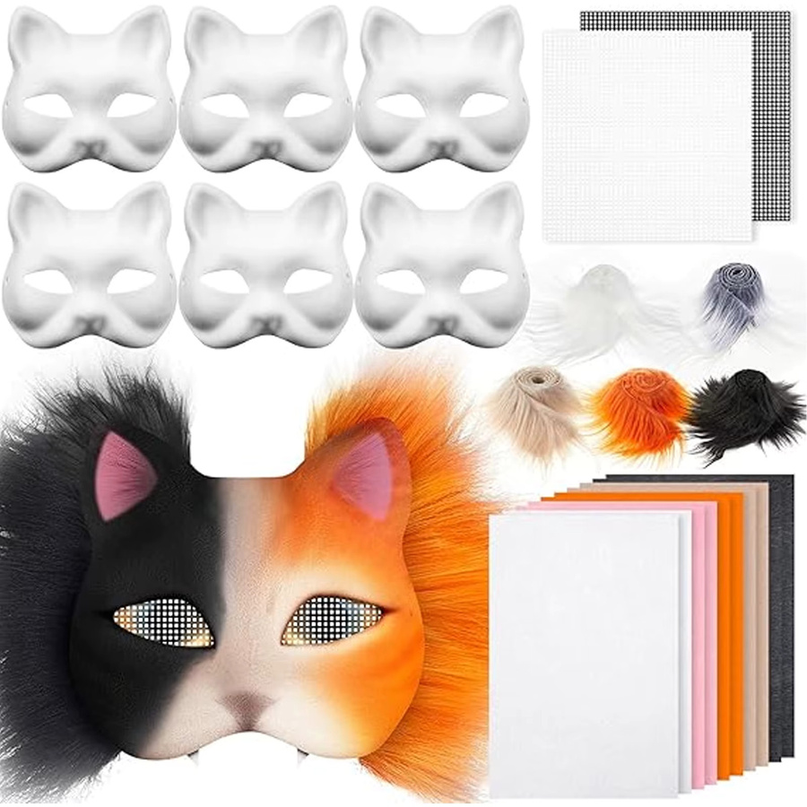 Svintora Weiße Katzenmasken, halbe Tiermasken zum Selbstgestalten, Filz - Bild 5